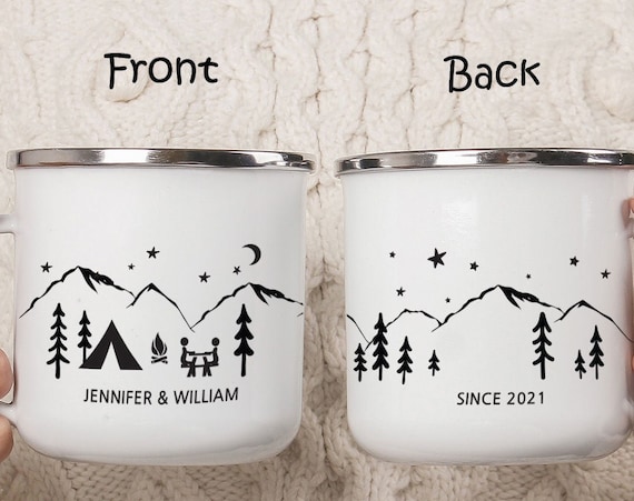Mountain Forest Wedding Favor Gift Mug, Personalized Engagement Anniversary Bridal Shower, Camping Mug, Couple Gift, Christmas Gift H021