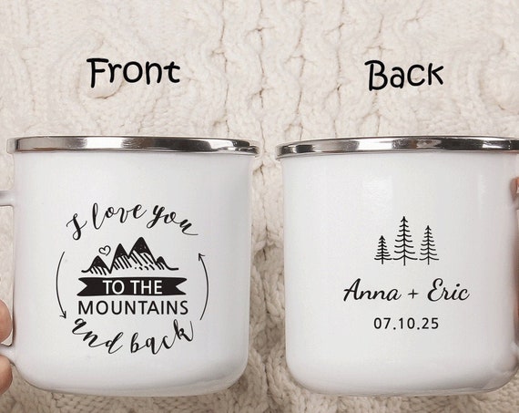 Mountain Forest Wedding Favor Gift Mug, Personalized Engagement Anniversary, Camping Mug, Wedding Guest Gift, Bridesmaid Proposal Cup H036
