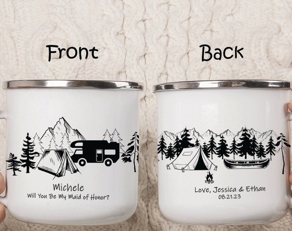 Bridesmaid Camping Mug Cup, Wedding Favor, Bride tribe Gift, Bridal Shower, Maid Of Honor Proposal, Bachelorette Party, Gift Box Idea H003