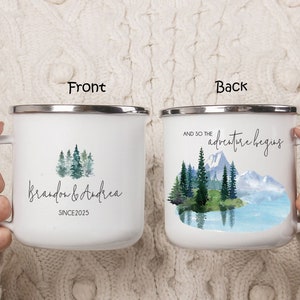 Engagement Anniversary Bridal Shower Gift, Camping Mug, Mountain Lake Wedding Favor, Bridesmaid Proposal Gift, Personalized Gift H090