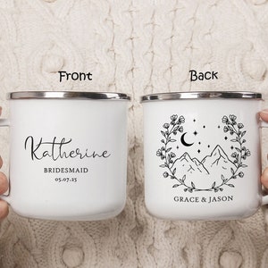 Bridesmaid Proposal Camping Mug Cup, Personalized Mountain Wedding Favor, Bride tribe Gift, Maid of honor Friend, Funny Couple Mug H091