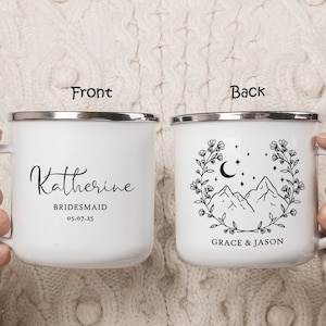 Bridesmaid Proposal Camping Mug Cup, Personalized Mountain Wedding Favor, Bride tribe Gift, Maid of honor Friend, Funny Couple Mug H091