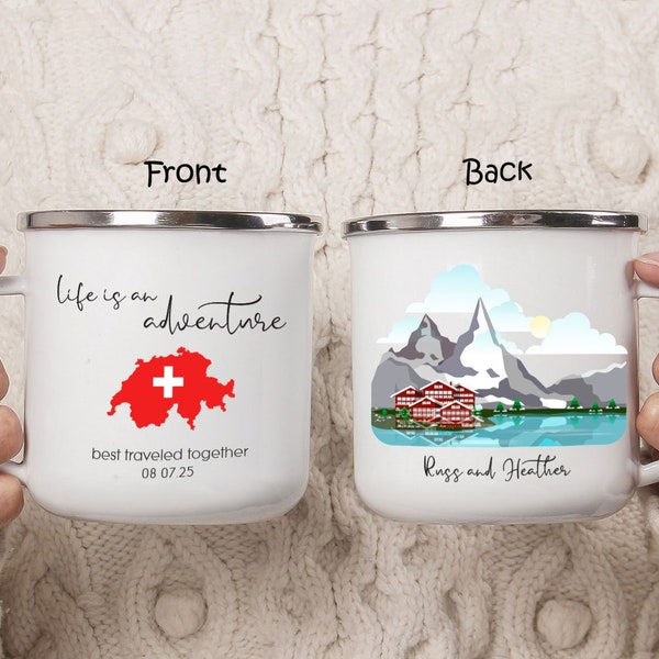 Switzerland Travel Gift, Engagement Anniversary Bridal Shower Gift, Funny Couple Camping Mug, Summer Vacation Gift H092