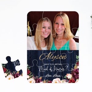 Carte puzzle proposition de demoiselle d'honneur, allez-vous être ma fille d'honneur, demoiselle d'honneur maman, idées de coffrets cadeaux, puzzle photo personnalisé demander à la demoiselle d'honneur Z013