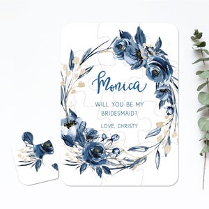Carte de proposition de demoiselle d'honneur, demoiselle d'honneur demoiselle d'honneur, idées de coffrets cadeaux, carte puzzle personnalisée, cadeau de mariage bleu marine Z045