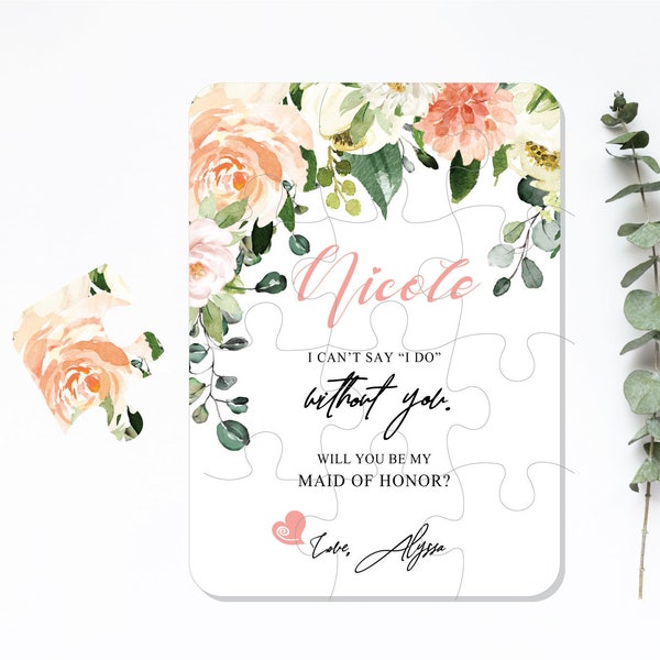 Bridesmaid Proposal Puzzle Card, Will You Be My Flower Girl Maid of Honor, Bridal Party Gift Box Idea, Peach Blush Pink Ivory Wedding Z018