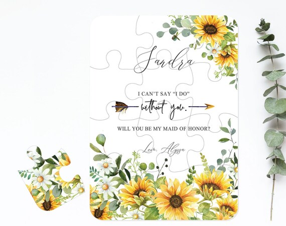 Bridesmaid Proposal Puzzle Card, Will You Be My Flower Girl Maid of Honor, Bridal Party Gift Box Idea, Sunflower Eucalyptus Wedding Z031