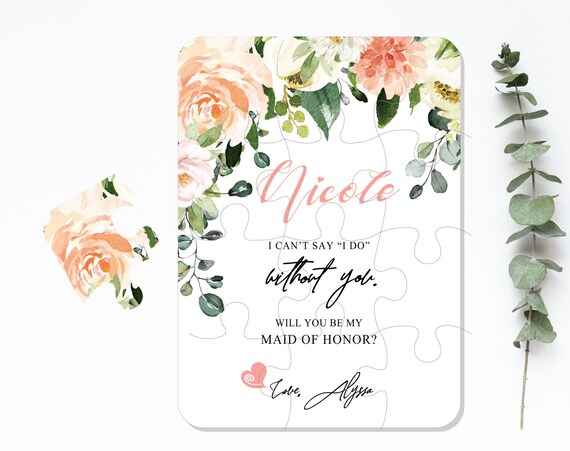 Bridesmaid Proposal Puzzle Card, Will You Be My Flower Girl Maid of Honor, Bridal Party Gift Box Idea, Peach Blush Pink Ivory Wedding Z018