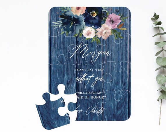 Bridesmaid Proposal Puzzle Card, Will You Be My Flower Girl Maid of Honor, Bridal Party Gift Box Idea, Navy Mauve Baby Shower Card Z036