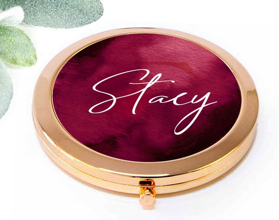 Bridesmaid Gift Compact Mirror, Maid of Honor Bridal Party Proposal Gift, Birthday, Burgundy Wedding favor, Proposal Gifts Box Idea M122