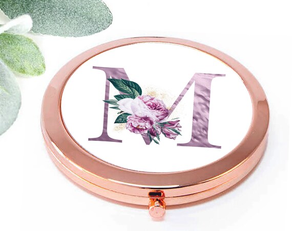 Personalized Bridesmaid Compact Mirror, Will you be my Maid of Honor Proposal Gift, Mom Birthday Shower, Plum purple Pocket Mirror M112