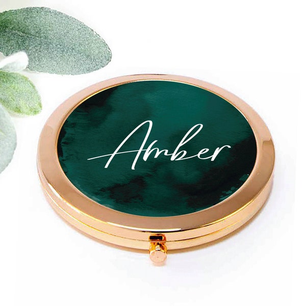 Bridesmaid Gift Compact Mirror, Will you be my Maid of Honor Proposal, Personalized Gift for Women Mom, Hunter Green Pocket Mirror M117