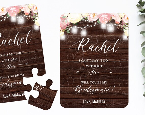 Bridesmaid Proposal Puzzle Card, Will You Be My Flower Girl Maid of Honor Personal Attendant, Gift Box Idea, Rustic Blush Ivory Wedding Z016
