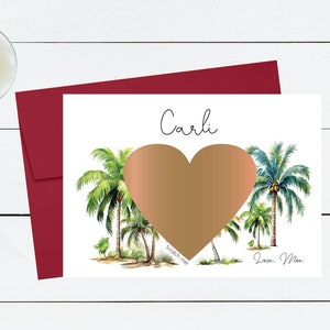 Cadeau de mariage palmier, carte à gratter proposition de demoiselle d'honneur, invitation tropicale de destination de plage, fête nuptiale, faveurs de enterrement de vie de jeune garçon P230