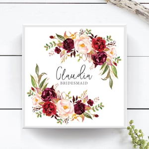 Personalized Bridesmaid Box, Will You Be My Maid of Honor Proposal Gift, Bridal Party Friend Mom, Burgundy Blush Wedding Favor Box B016