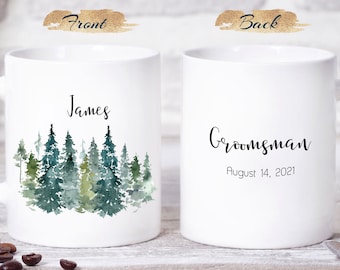 Personalized Groomsman Mug, Forest Design, Wedding Party Gift