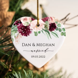 Engaged Ornament, Newly Married Gift, Wedding Guest Gift Favor, Keepsake, Personalized Gift for Couple, Christmas Ceramic Ornament T266