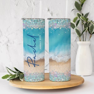 Personalized Beach Vacation Tumbler, Name & Custom Text, Girls Trip Bachelorette Party, Wedding Engagement Couple Anniversary Gift T207