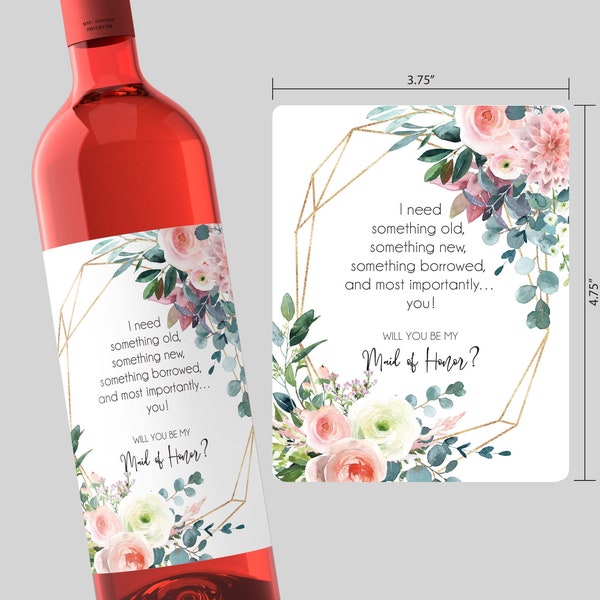 Will You Be My Bridesmaid Wine Champagne Label, Maid of Honor Photographer Personal attendant Proposal Gift, Bridal Shower Bachelorette W069