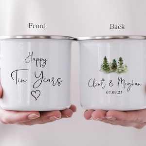 Happy Tin Years Anniversary Mug, Personalized 10th Camping Cup , Engagement, 10th Wedding, Celebration, Tin coffee mug, Couple Gift H106
