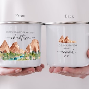 Engagement Gift, Rock Mountain Adventure Wedding Mug, Personalized Camping Mug, Engaged Married Mug, Bride tribe H119