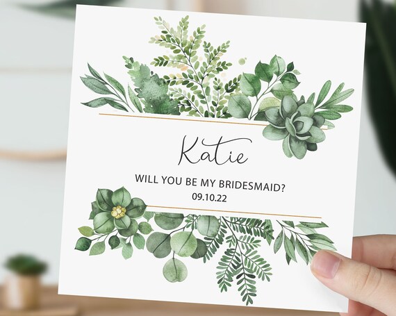 Green Cactus Bridesmaid Proposal Card, Will You Be My Maid of Honor Flower Girl Personal Attendant, Gift Box Idea, Wedding Card D046