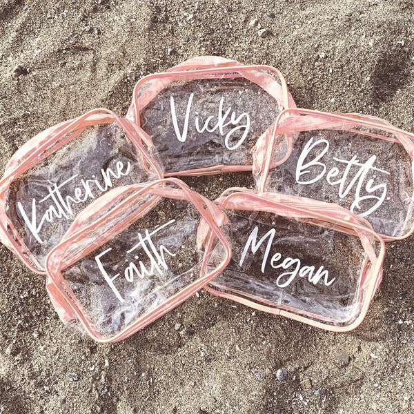Personalized Clear Makeup Bag, Bridesmaid Gift, Beach Wedding Favor