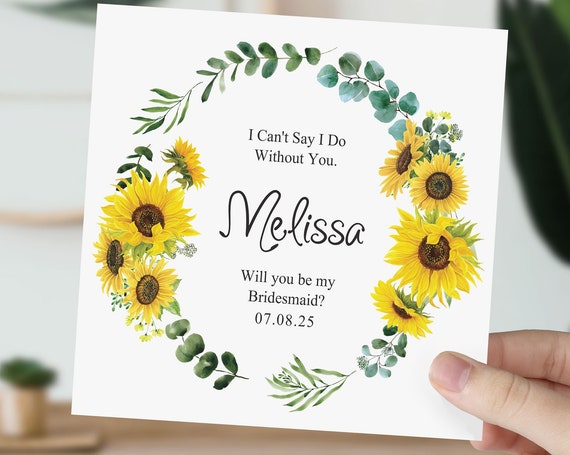 Sunflower Bridesmaid Proposal Card, Will You Be My Maid of Honor Flower Girl, Gift Box Idea, Wedding Party, Bridal Shower D043
