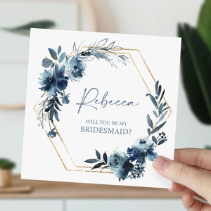 Dusty Blue Bridesmaid Proposal Card, Will You Be My Maid of Honor Flower Girl, Gift Box Idea, Wedding Card, Bridal Party shower D012