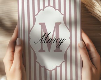 Personalized Initial Name Notebook – Modern Striped Journal, Gift for Bridesmaid, Teacher, Coworker