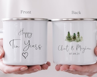 Personalized 10th Anniversary Mug, Tin Camping Cup, Couple Gift