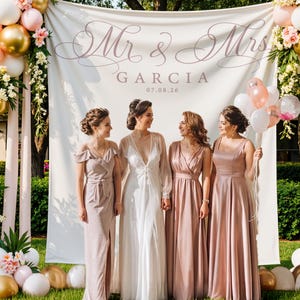 Custom Mr and Mrs Wedding Backdrop, Minimal Banner Sign, Reception Photo Tapestry