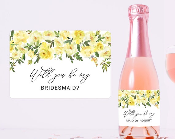 Mini Champagne Bottle Label, Will you be my Bridesmaid Maid of Honor matron of Honor, Bachelorette Party, Proposal Gift Favor Box Idea S071