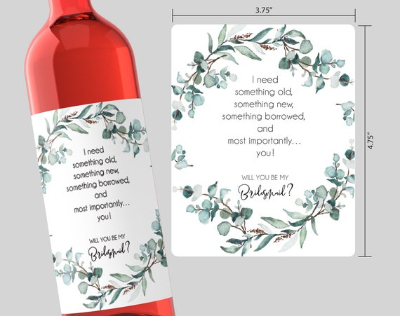 Will You Be My Bridesmaid Wine Champagne Label, Maid of Honor Photographer Personal attendant Proposal Gift, Bridal Shower Bachelorette W065