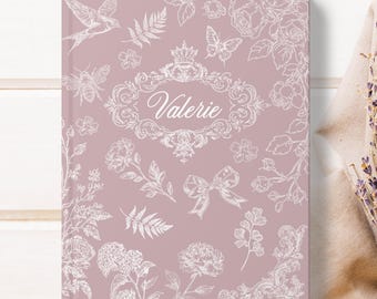Personalized Cottagecore Journal with Name, French Toile Hard Cover Notebook, Gift for Bridesmaid