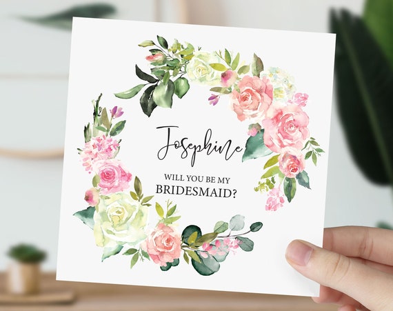 Bridesmaid Proposal Card, Will You Be My Maid of Honor Flower Girl, Gift Box Idea, Pink Blush Ivory Wedding Card, Bridal Party shower D010