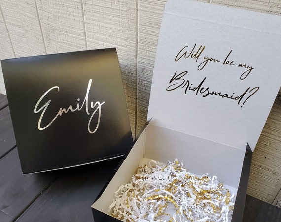 Black Empty Bridesmaid Gift Box, Proposal Will You Be My Maid of Honor, Groomsman Mom Birthday Gifts, Personalized Wedding Favor Box B106
