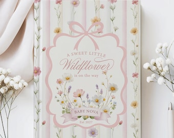 Sweet Wildflower Baby Shower Guest Book, Pink Girl Journal, New Parents Advice Book