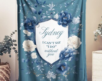 Dusty Blue  White Floral Blanket, Custom Name Bridal Shower Keepsake, Something Blue Gift