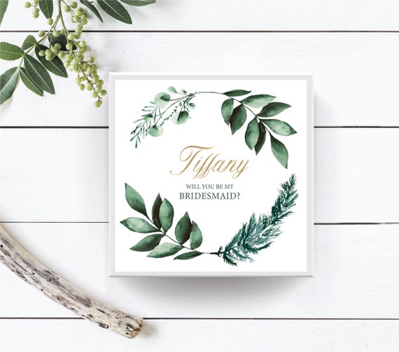 Empty Bridesmaid Gift Box, Maid of Honor Proposal, Will You Be My Bridesmaid, Bridal Party Friend Mom, Hunter Green Wedding Favor Box B055