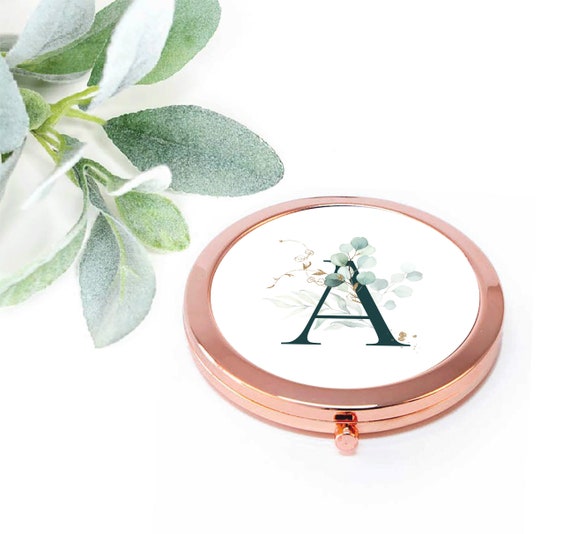 Green Eucalyptus Bridesmaid Gifts, Personalized Compact Mirror, Will You Be My Bridesmaid Maid of Honor Proposal Gift, Birthday Wedding M141