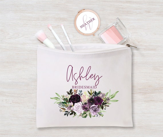 Bridesmaid Makeup Bag, Will You Be My Maid of Honor, Mom Teacher Friend Birthday Mom, Large Pouch, Mauve Plum Personalized gift pouch P176