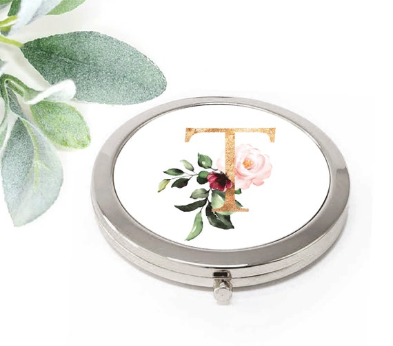 Bridesmaid Gift Compact Mirror, Will you be my Maid of Honor Proposal, Personalized Gift for Women Mom, Burgundy Floral Pocket Mirror M118