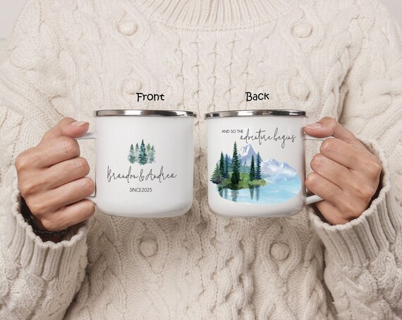 Engagement Anniversary Bridal Shower Gift, Camping Mug, Mountain Lake Wedding Favor, Bridesmaid Proposal Gift, Personalized Gift H090