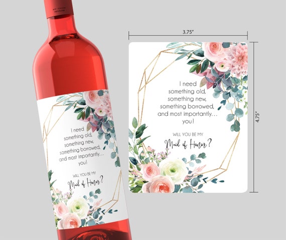 Will You Be My Bridesmaid Wine Champagne Label, Maid of Honor Photographer Personal attendant Proposal Gift, Bridal Shower Bachelorette W069