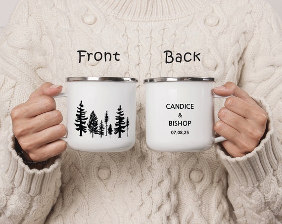 Mountain Wedding Favor Gift Mug, Personalized Engagement Anniversary Bridal Shower Gift, Campfire Mug, Couple Gift, Christmas Gift H013