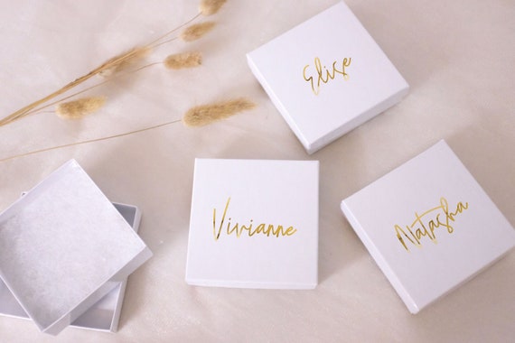 Personalized White Small Gift Box, Bridesmaid Proposal Gift, 3 1/2" Small paper Box, Bracelet Earring Jewelry, Cotton Filled Empty Box B110