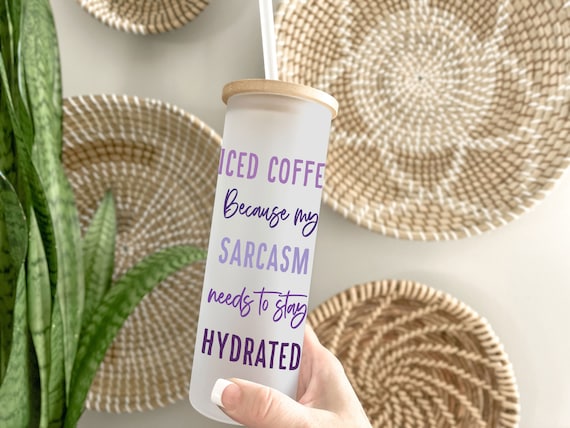 Purple Iced Coffee Lover tumbler, Frosted Glass Cup with Name, Bridesmaid Bachelorette Party Wedding Best Friend, Funny Gift favor H31