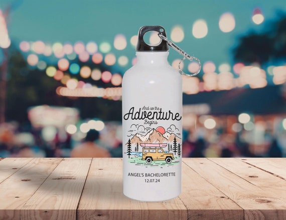 Personalized Hiking Water Bottle, Couple Engagement Anniversary Gift, Bachelorette Trip, Camping Weekend Birthday Party Favor W07