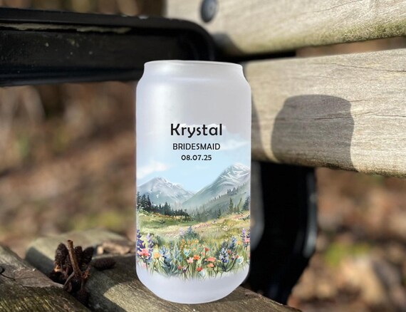 Mountain Wildflower Wedding Gift Favor, Bridesmaid Proposal, Bachelorette, Engagement, Girls Trip, Bridal Shower, Frosted Beer Glass B11